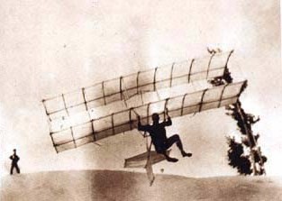 Chanute's hang glider of 1896. The pilot may be Augustus Herring