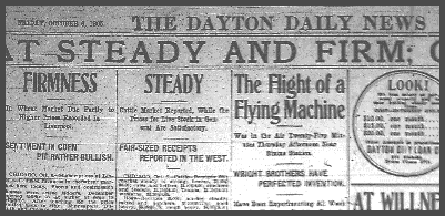 The Dayton Daily News reported the October 5, 1905, flight on page 9, with agriculture and business news